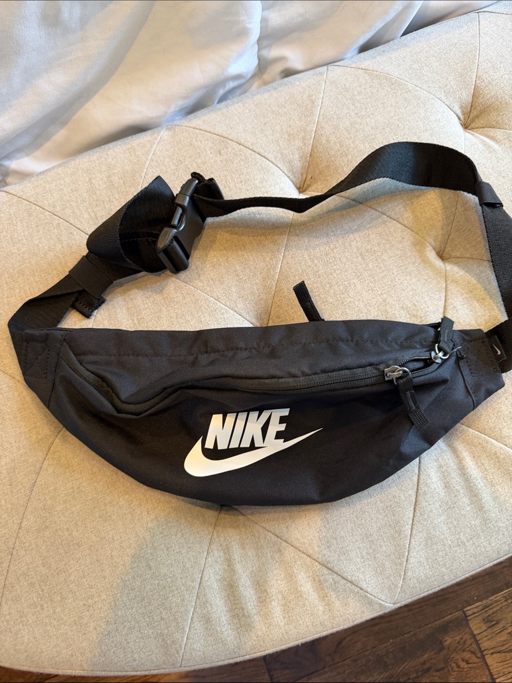 Nike Black Waist Bag with White Swoosh Logo